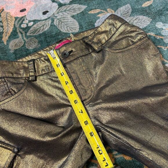Alice + Olivia Gold Black Jeans 4 Metallic Skinny Cargo Pants y2k Stretch Low Ri - Picture 9 of 16